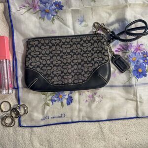 Coach Small Logo C Black Canvas & Leather Wristlet – Silver Hardware